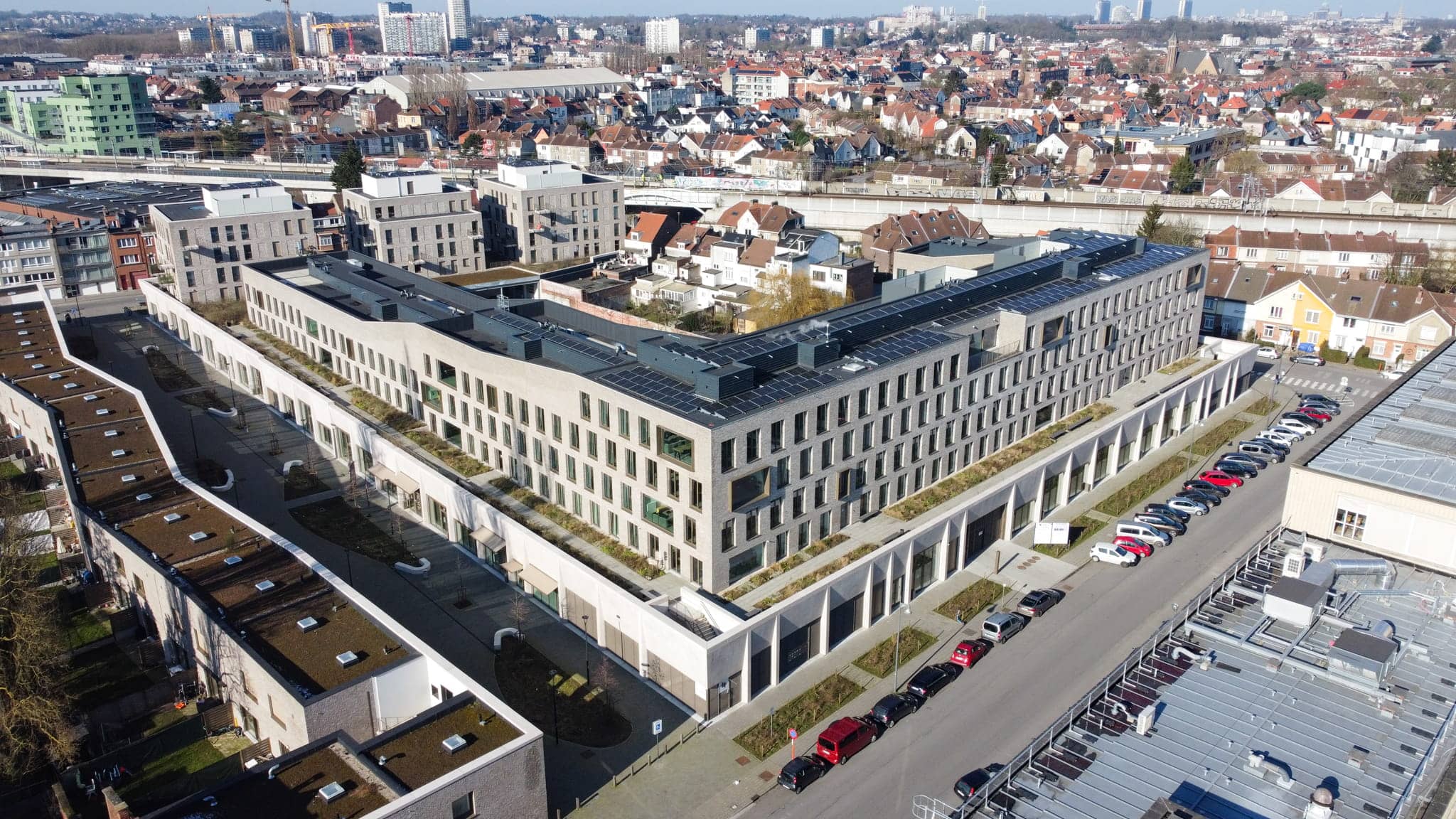 Aerial view of CityCampus and its surrounding access roads